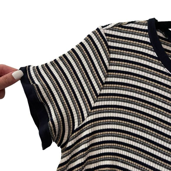 ModCloth Plus 1X Bodycon Mini Dress Striped Short Sleeve Blue White Beige - Picture 7 of 10